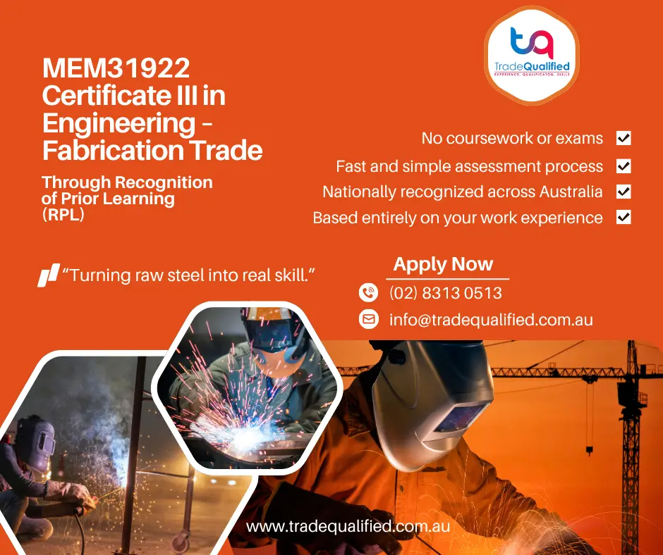MEM31922 Certificate III in Engineering - Fabrication Trade